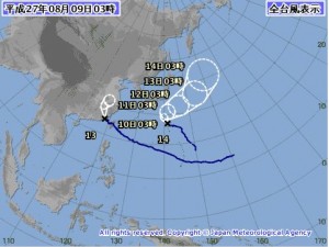 気象庁の台風14号（モラヴェ）の進路予想1