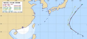 アジアの台風20号（クロヴァン）の進路予想