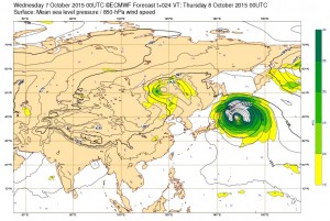 ヨーロッパの台風23号（チョーイワン）の進路予想