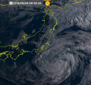 気象衛星ひまわりの台風13号の画像(2018/8/8 06:30)