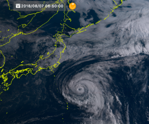気象衛星ひまわりの台風13号の画像(2018/8/7)
